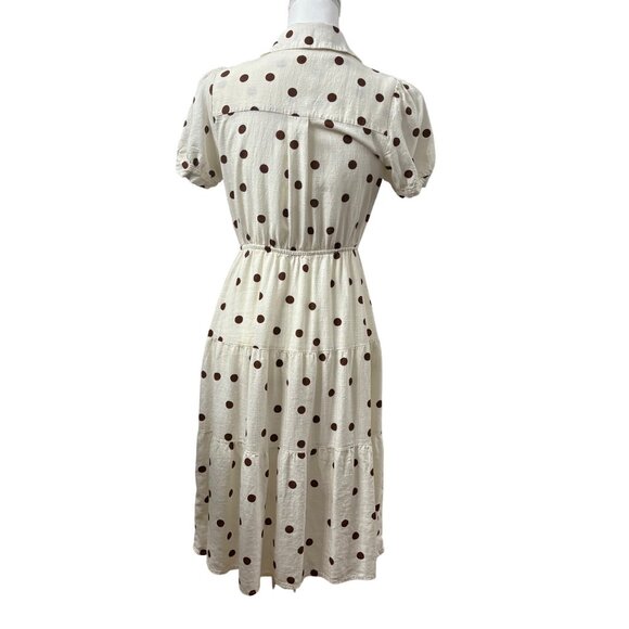 Polka Dot ButtonDown Midi Dress W/ Puff Sleeves & Tiered Skirt Juniors Womens M - Picture 3 of 11